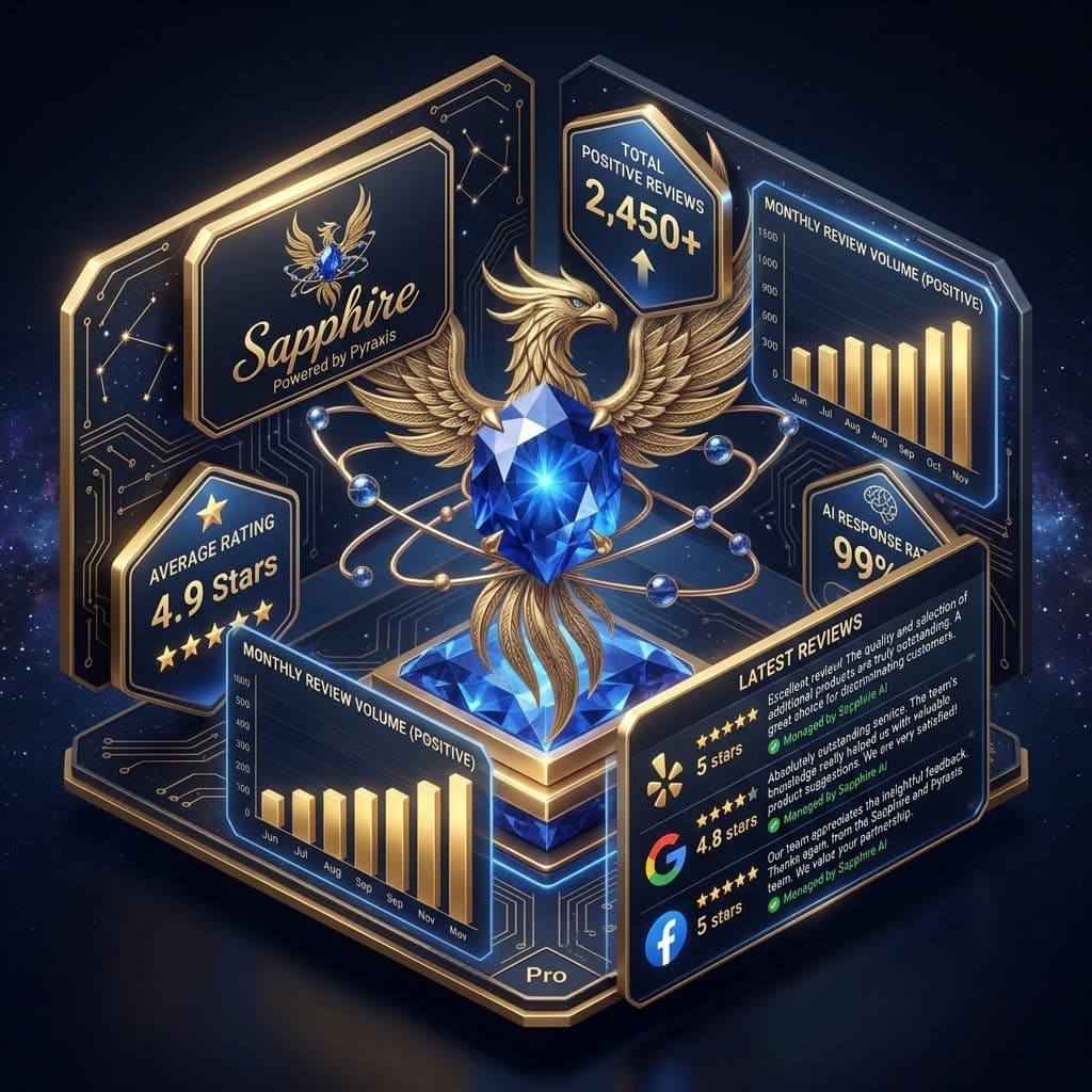 Illustration of the Sapphire portal with the golden phoenix and metrics panels